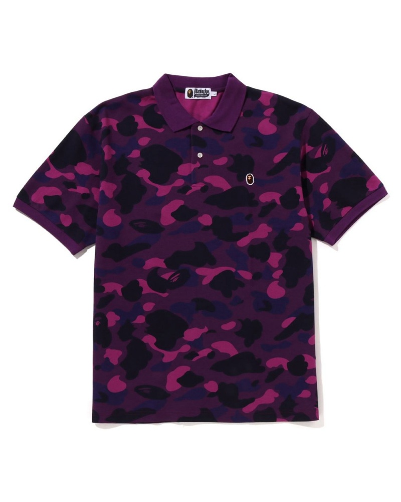 T Shirts Bape Ape Head One Point Polo Violette Homme | HGW-20338865